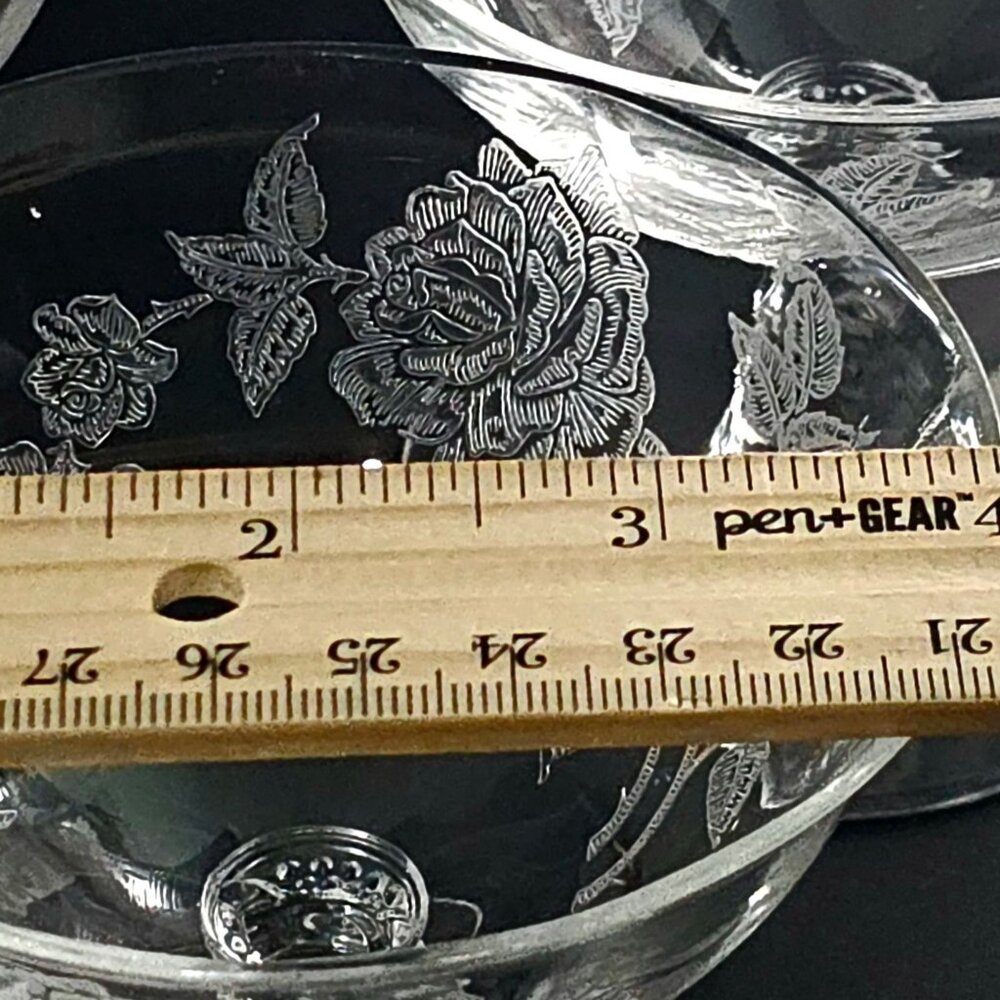 3 Heisey Rose Champagne Coupes 4.5" crystal vtg 1950s romantic vintage romance c - Picture 6 of 6